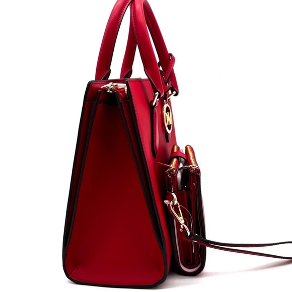 Michael Kors Sheila Medium Center Zip Satchel Bag & Large Double Zip Wallet Red - Picture 4 of 16